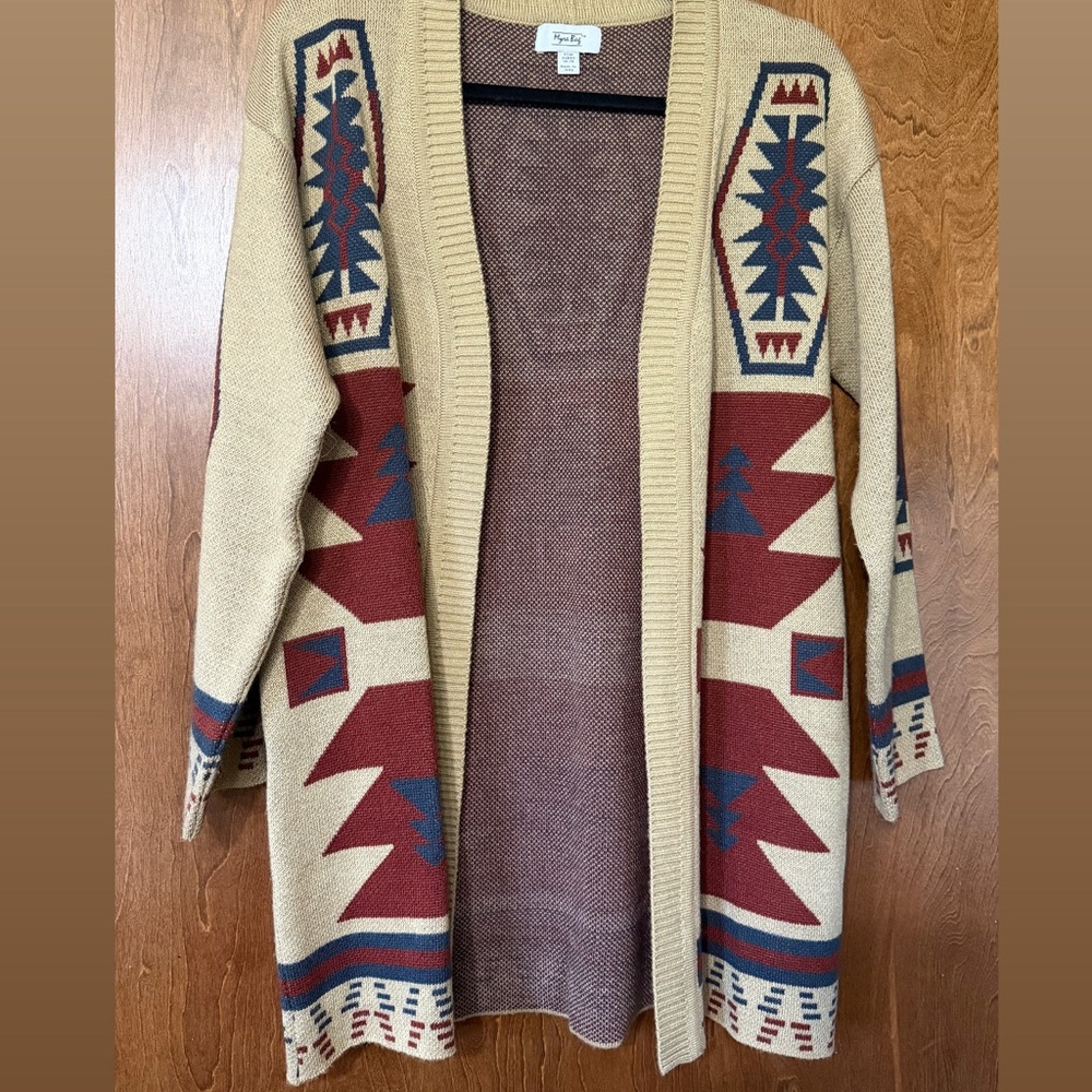 Myra Bag Beige and Red Tribal Cardigan